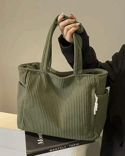 Ribbed Tote Bag with Cord Detail