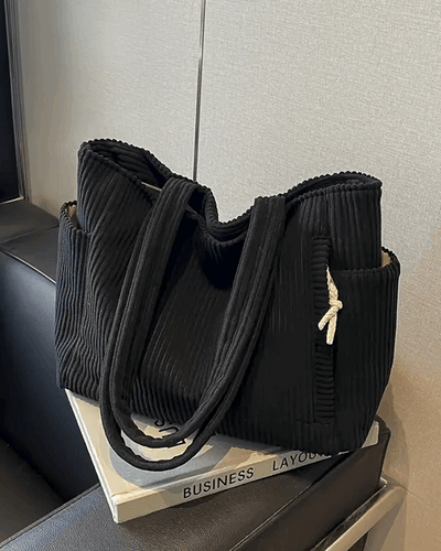Ribbed Tote Bag with Cord Detail