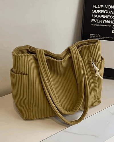Ribbed Tote Bag with Cord Detail