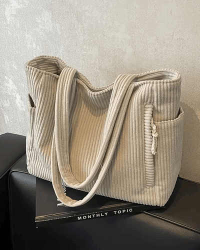 Ribbed Tote Bag with Cord Detail