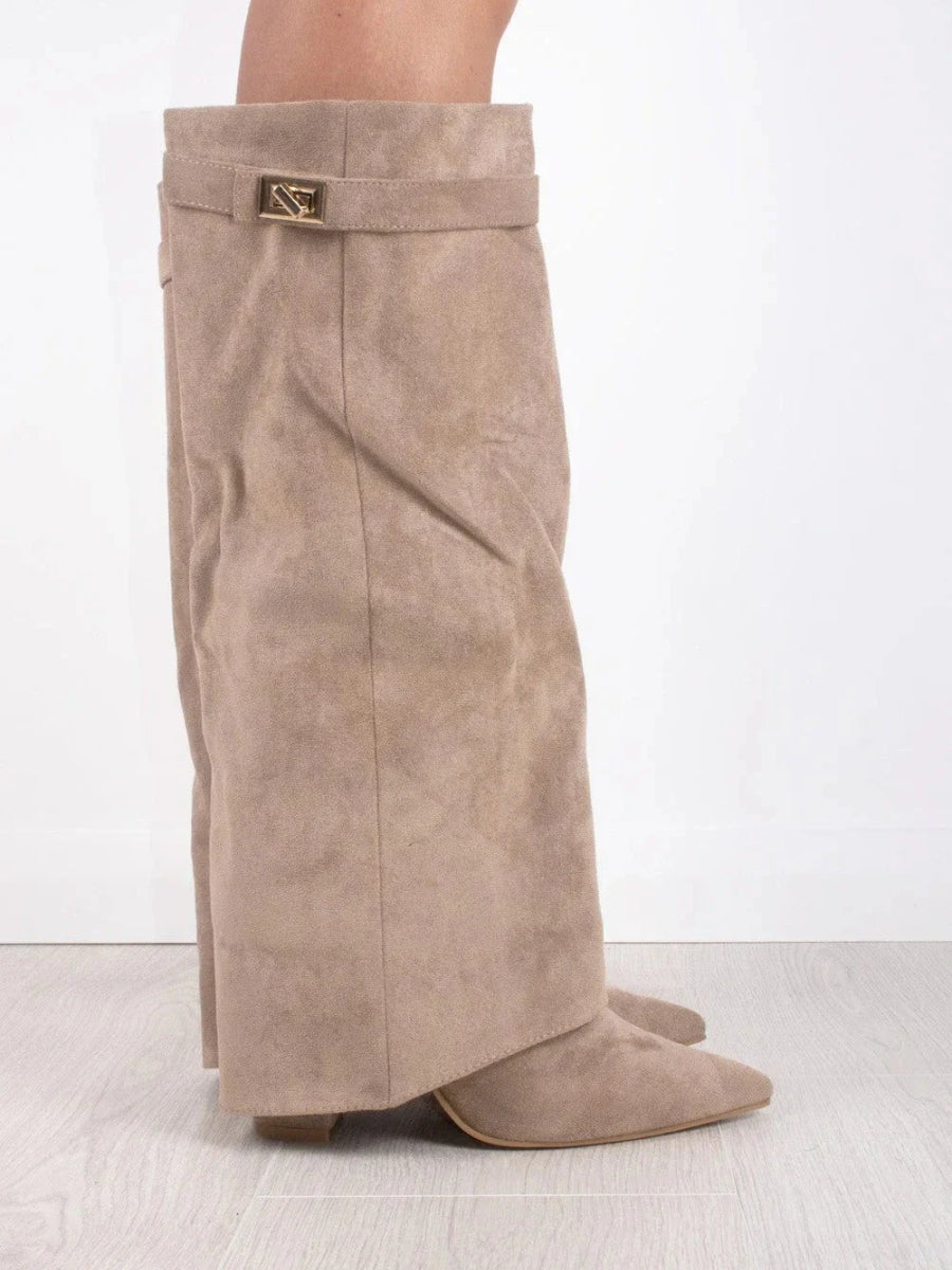 Eliza | Luxury Suede Look High Boots With Gold Accent