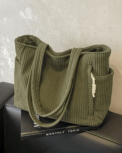 Ribbed Tote Bag with Cord Detail