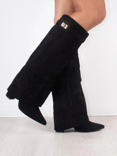 Eliza | Luxury Suede Look High Boots With Gold Accent