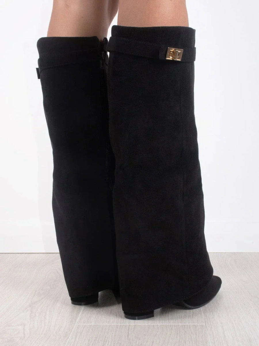 Eliza | Luxury Suede Look High Boots With Gold Accent