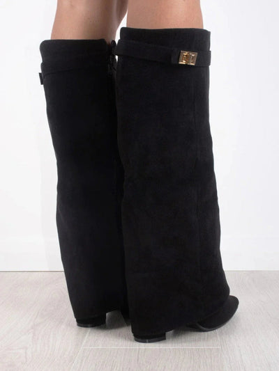 Eliza | Luxury Suede Look High Boots With Gold Accent