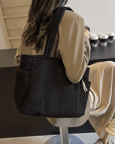 Ribbed Tote Bag with Cord Detail