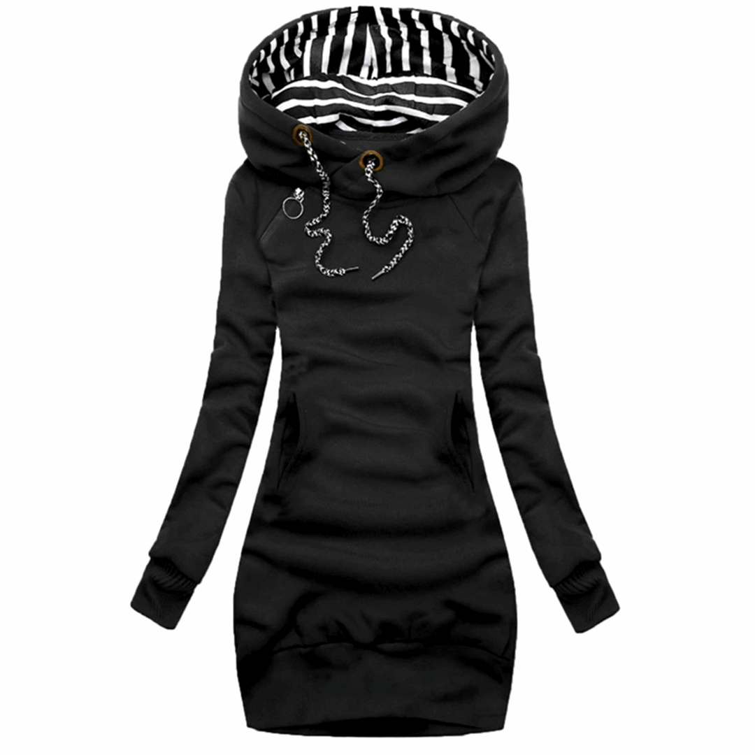 Comfy Serena | Relaxed slim dress with long sleeves and hood