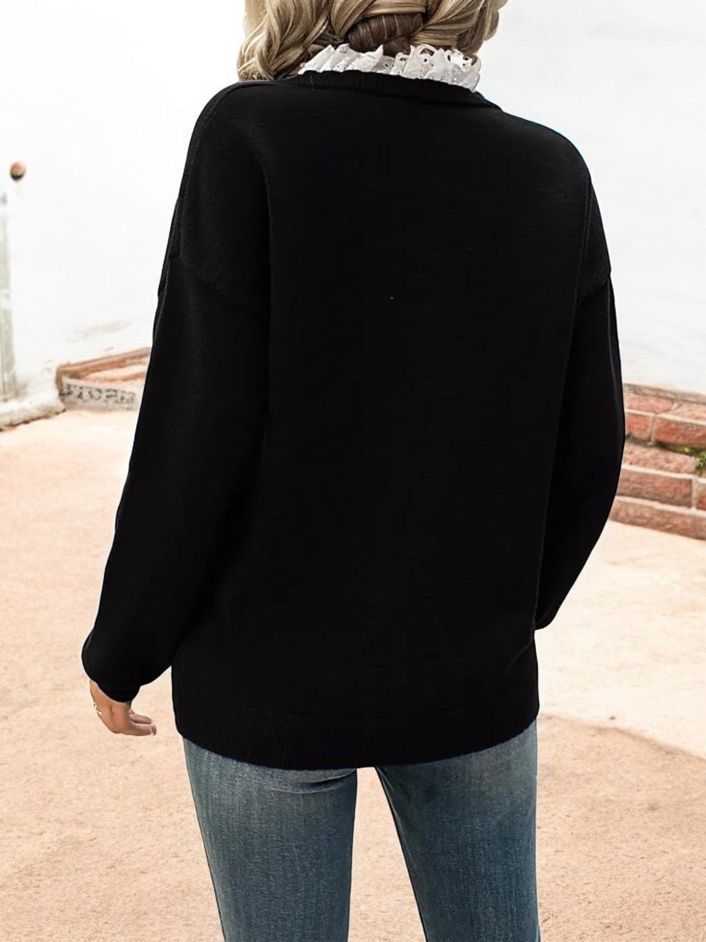 The Classic Lace-Trim V-Neck Sweater