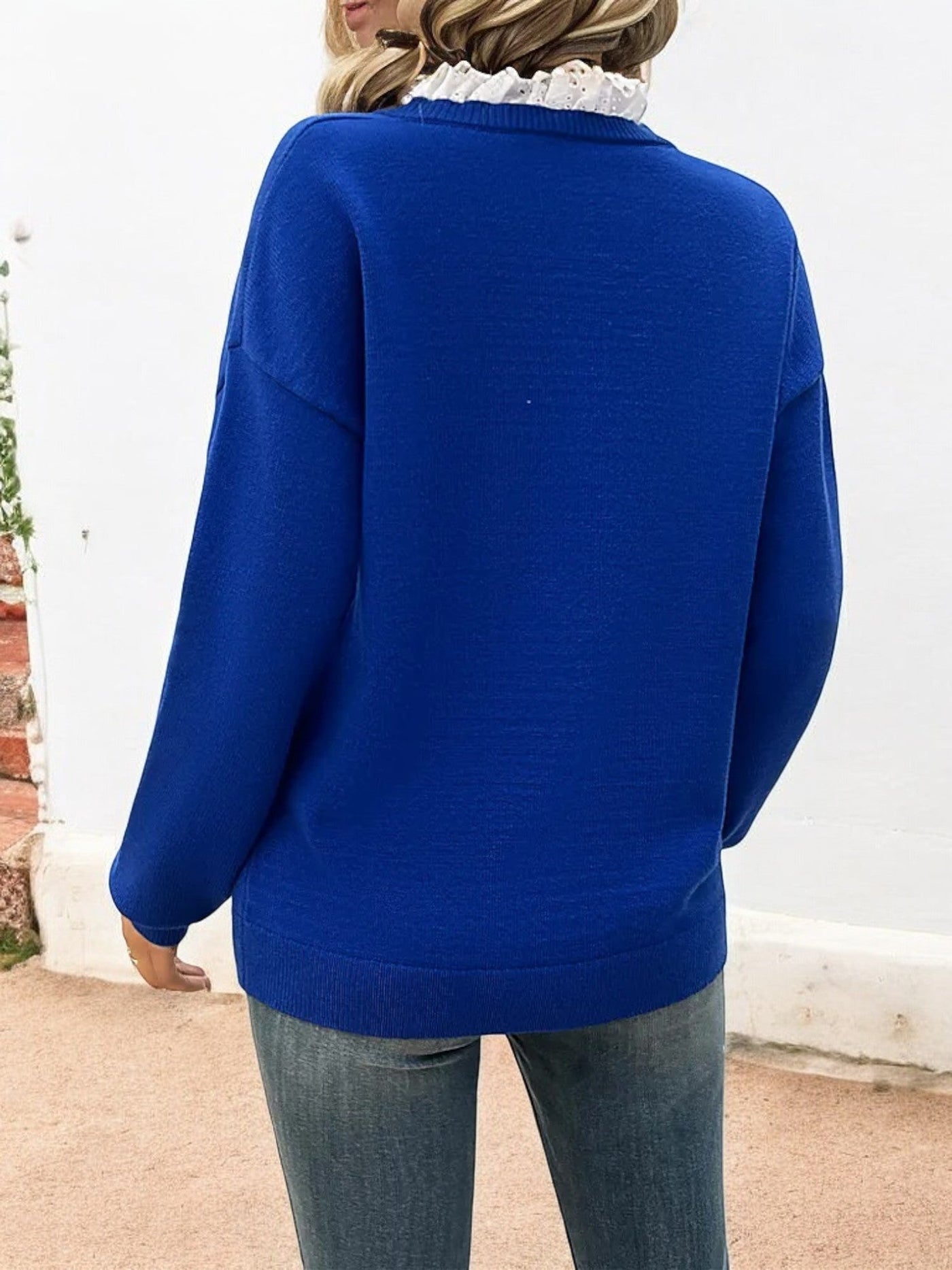 The Classic Lace-Trim V-Neck Sweater