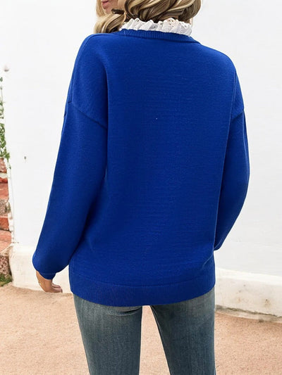 The Classic Lace-Trim V-Neck Sweater