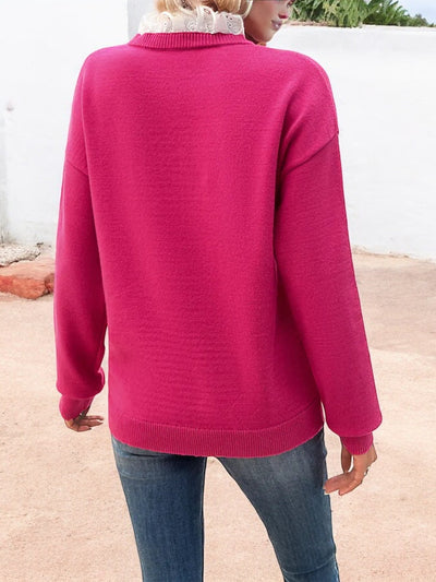 The Classic Lace-Trim V-Neck Sweater