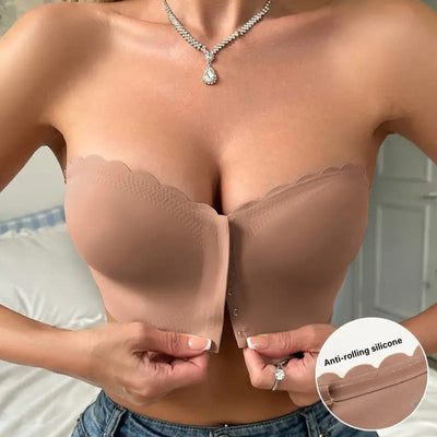 Strapless bandeau bra with front closure