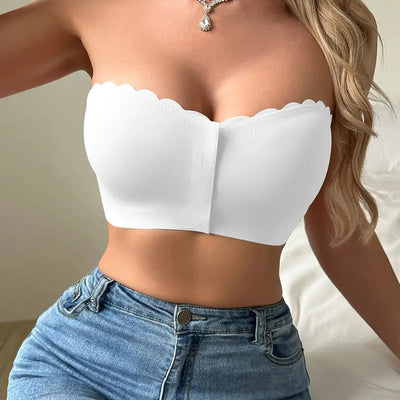 Strapless bandeau bra with front closure