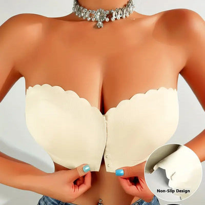 Strapless bandeau bra with front closure