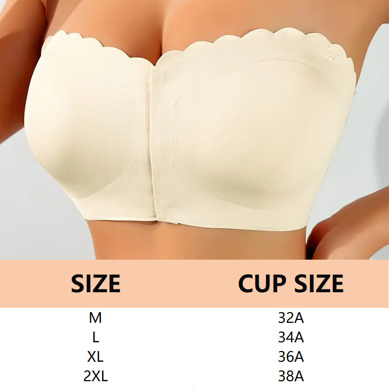 Strapless bandeau bra with front closure