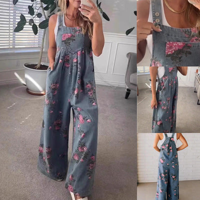 JACKIE | Women's casual printed denim jumpsuit