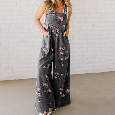 JACKIE | Women's casual printed denim jumpsuit