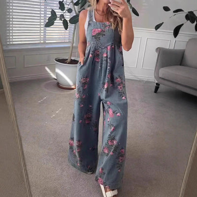 JACKIE | Women's casual printed denim jumpsuit